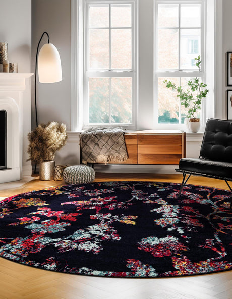 Navy Blue 5' 3 x 5' 3 Penrose Round Area Rug Classic Durable Stain Resistant Easy Clean Carpet for Traditional Indoor Home Decor for Sale at Rug Engine