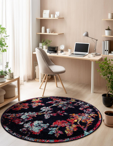 Navy Blue 5' 3 x 5' 3 Penrose Round Area Rug Classic Durable Stain Resistant Easy Clean Carpet for Traditional Indoor Home Decor for Sale at Rug Engine
