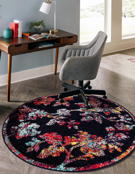 Navy Blue 5' 3 x 5' 3 Penrose Round Area Rug Classic Durable Stain Resistant Easy Clean Carpet for Traditional Indoor Home Decor for Sale at Rug Engine