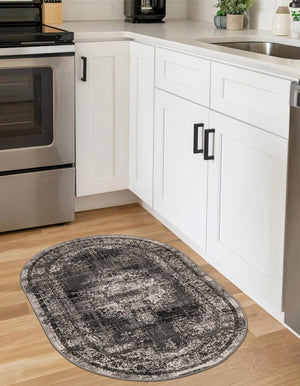 Gray 3' 3 x 5' 3 Lucerne Oval Area Rug 100% Polypropylene Traditional Classic Easy Clean Carpet for Kitchens, Living Rooms, Bedroom, Office for Sale at Rug Engine
