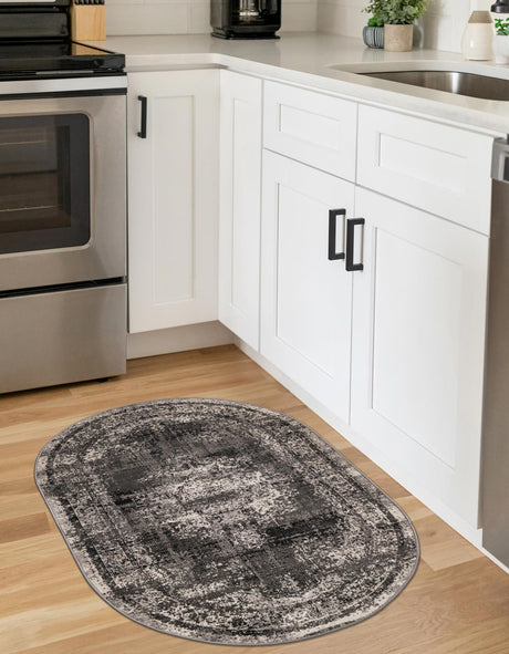 Gray 3' 3 x 5' 3 Lucerne Oval Area Rug 100% Polypropylene Traditional Classic Easy Clean Carpet for Kitchens, Living Rooms, Bedroom, Office for Sale at Rug Engine