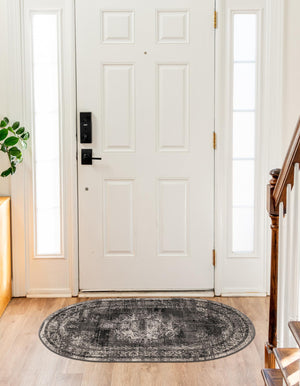 Gray 3' 3 x 5' 3 Lucerne Oval Area Rug 100% Polypropylene Traditional Classic Easy Clean Carpet for Kitchens, Living Rooms, Bedroom, Office for Sale at Rug Engine