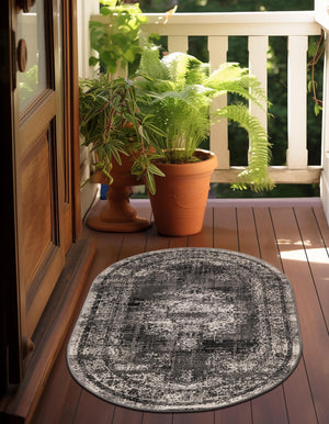 Gray 3' 3 x 5' 3 Lucerne Oval Area Rug 100% Polypropylene Traditional Classic Easy Clean Carpet for Kitchens, Living Rooms, Bedroom, Office for Sale at Rug Engine