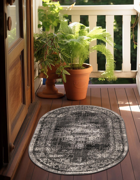 Gray 3' 3 x 5' 3 Lucerne Oval Area Rug 100% Polypropylene Traditional Classic Easy Clean Carpet for Kitchens, Living Rooms, Bedroom, Office for Sale at Rug Engine