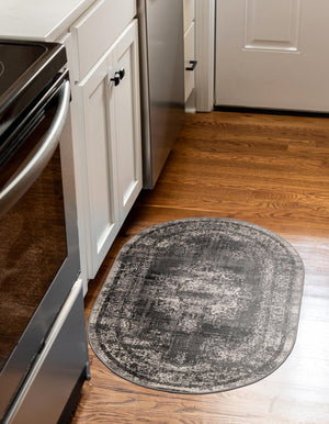 Gray 3' 3 x 5' 3 Lucerne Oval Area Rug 100% Polypropylene Traditional Classic Easy Clean Carpet for Kitchens, Living Rooms, Bedroom, Office for Sale at Rug Engine