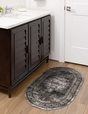 Gray 3' 3 x 5' 3 Lucerne Oval Area Rug 100% Polypropylene Traditional Classic Easy Clean Carpet for Kitchens, Living Rooms, Bedroom, Office for Sale at Rug Engine