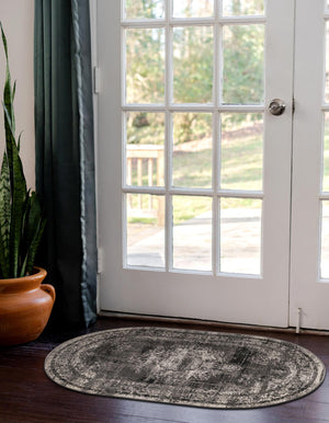 Gray 3' 3 x 5' 3 Lucerne Oval Area Rug 100% Polypropylene Traditional Classic Easy Clean Carpet for Kitchens, Living Rooms, Bedroom, Office for Sale at Rug Engine