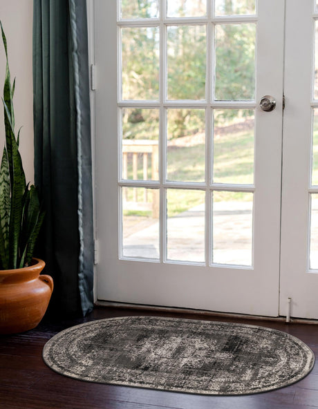 Gray 3' 3 x 5' 3 Lucerne Oval Area Rug 100% Polypropylene Traditional Classic Easy Clean Carpet for Kitchens, Living Rooms, Bedroom, Office for Sale at Rug Engine