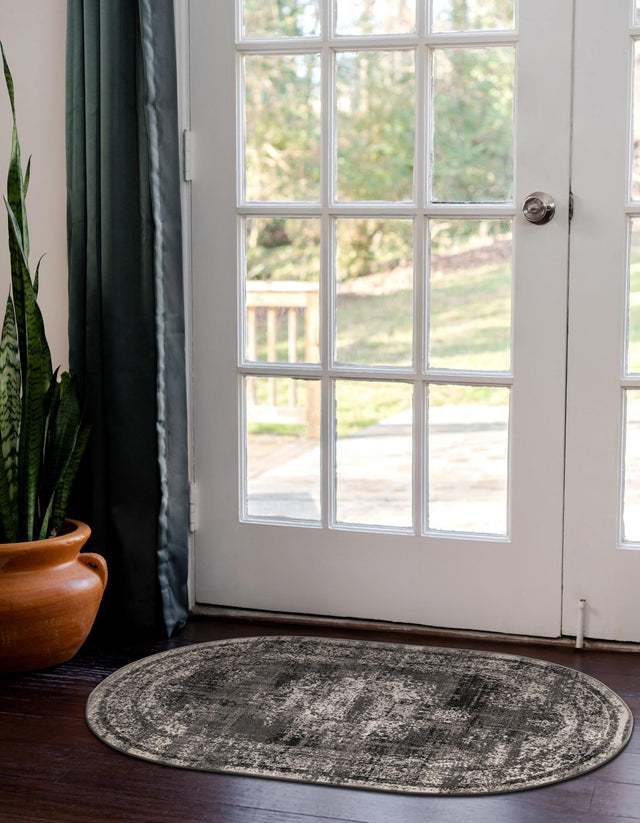Gray 3' 3 x 5' 3 Lucerne Oval Area Rug 100% Polypropylene Traditional Classic Easy Clean Carpet for Kitchens, Living Rooms, Bedroom, Office for Sale at Rug Engine
