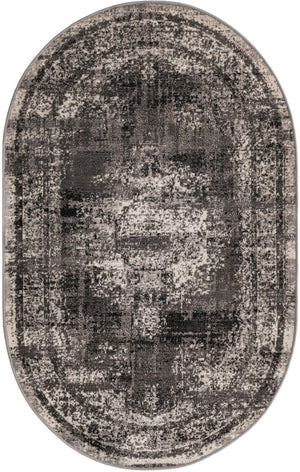Gray 3' 3 x 5' 3 Lucerne Oval Area Rug 100% Polypropylene Traditional Classic Easy Clean Carpet for Kitchens, Living Rooms, Bedroom, Office for Sale at Rug Engine
