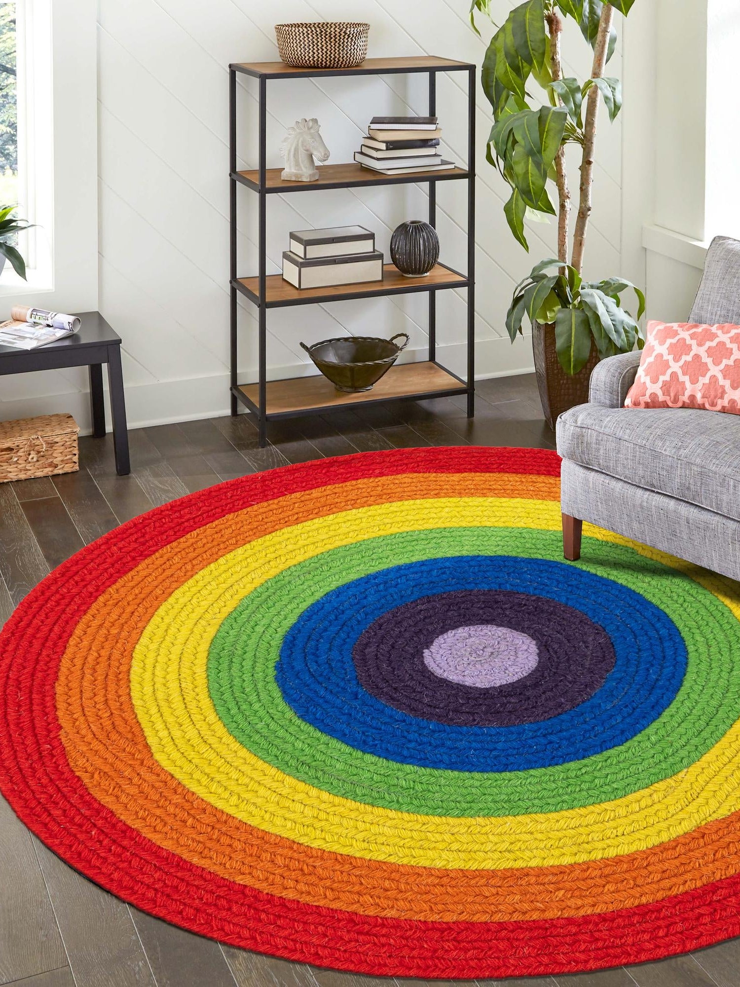 Multicolor 4' 1 x 4' 1 Hand Braided Rainbow Wool Round Area Rug 100% Natural Wool Colorful Vivid Handmade Carpet for Modern Interior Design for Sale at Rug Engine