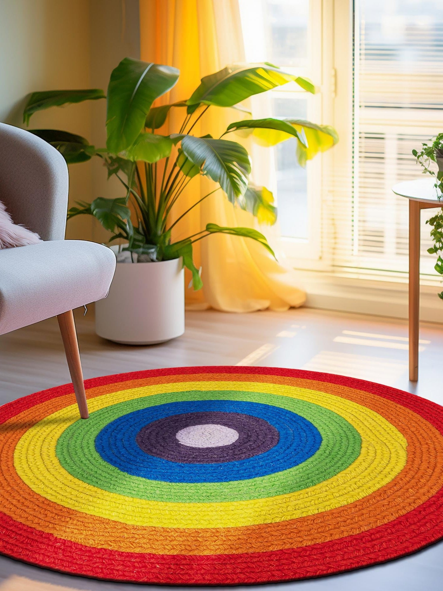 Multicolor 3' 1 x 3' 1 Hand Braided Rainbow Wool Round Area Rug 100% Natural Wool Colorful Vivid Handmade Carpet for Modern Interior Design for Sale at Rug Engine