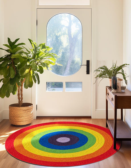 Multicolor 4' 1 x 4' 1 Hand Braided Rainbow Wool Round Area Rug 100% Natural Wool Colorful Vivid Handmade Carpet for Modern Interior Design for Sale at Rug Engine