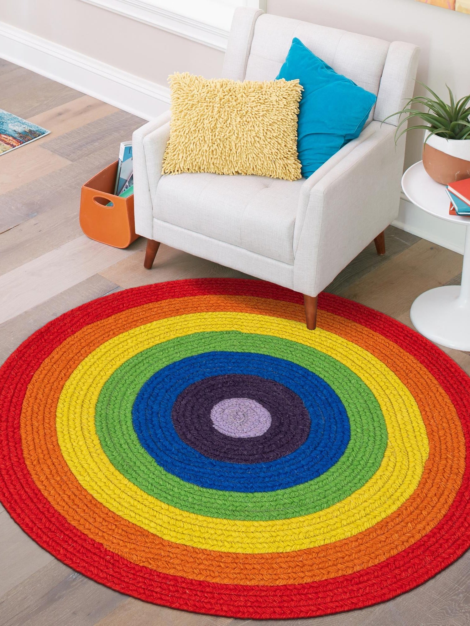 Multicolor 3' 1 x 3' 1 Hand Braided Rainbow Wool Round Area Rug 100% Natural Wool Colorful Vivid Handmade Carpet for Modern Interior Design for Sale at Rug Engine
