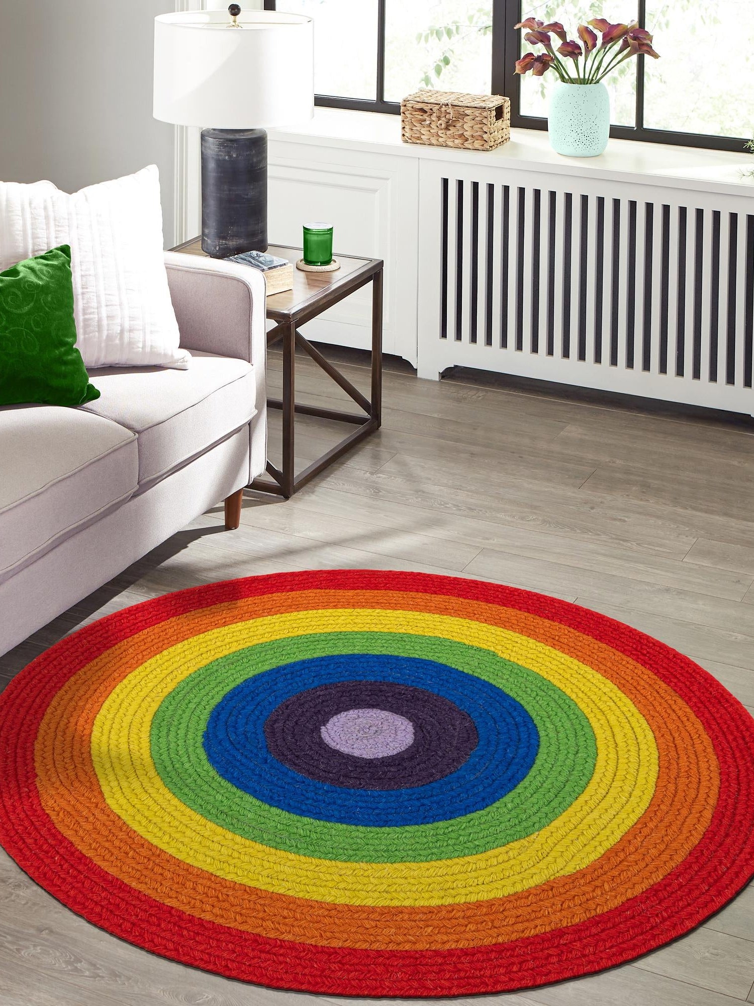 Multicolor 4' 1 x 4' 1 Hand Braided Rainbow Wool Round Area Rug 100% Natural Wool Colorful Vivid Handmade Carpet for Modern Interior Design for Sale at Rug Engine