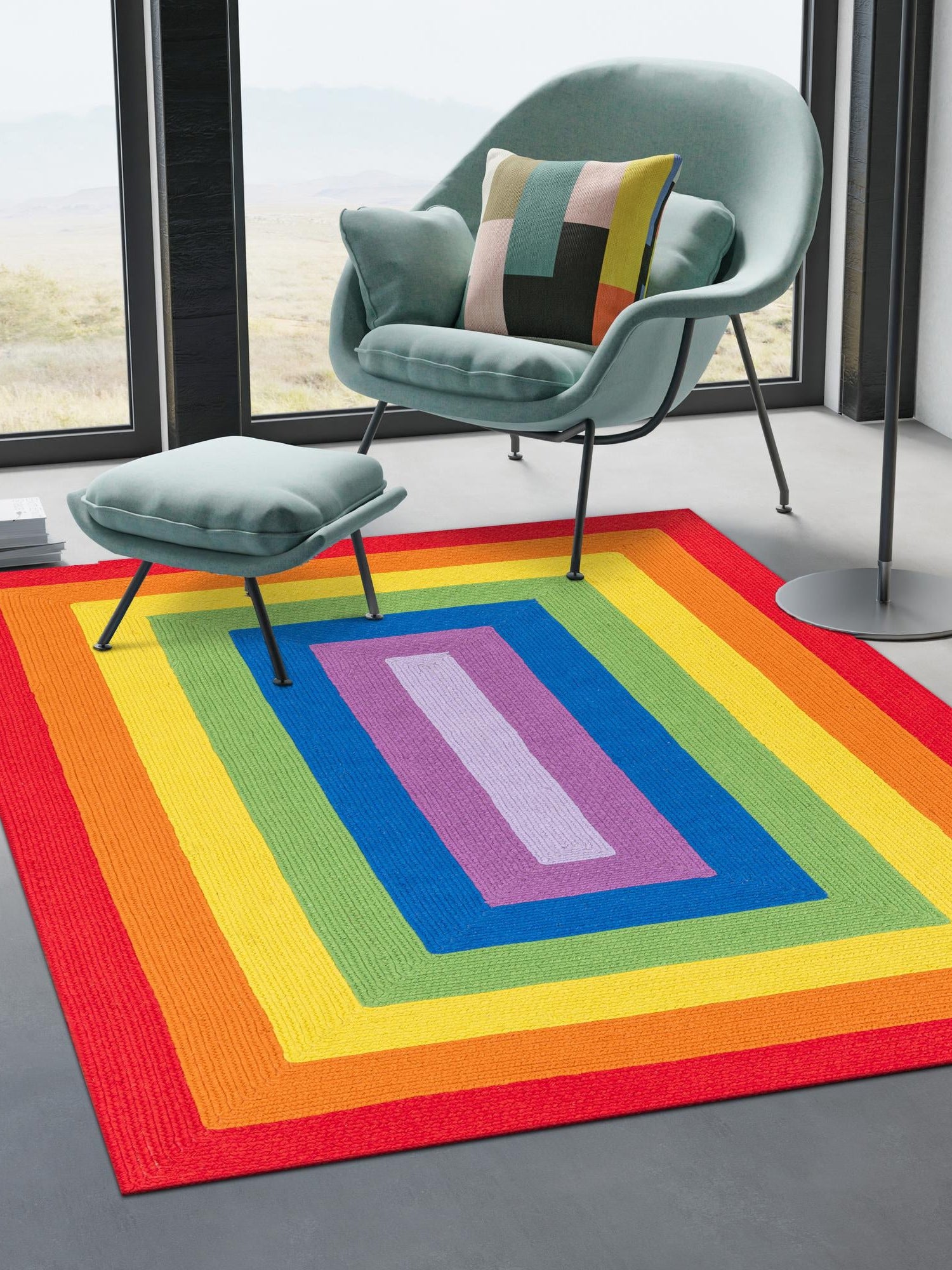 Multicolor 9' x 12' Hand Braided Rainbow Wool Rectangle Area Rug 100% Natural Wool Colorful Vivid Handmade Carpet for Modern Interior Design for Sale at Rug Engine