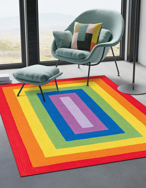 Multicolor 4' 1 x 6' 1 Hand Braided Rainbow Wool Rectangle Rug