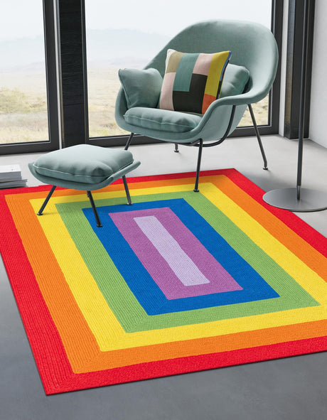 Multicolor 4' 1 x 6' 1 Hand Braided Rainbow Wool Rectangle Rug