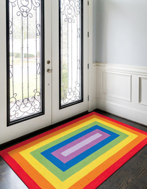 Multicolor 3' 1 x 5' 1 Hand Braided Rainbow Wool Rectangle Rug