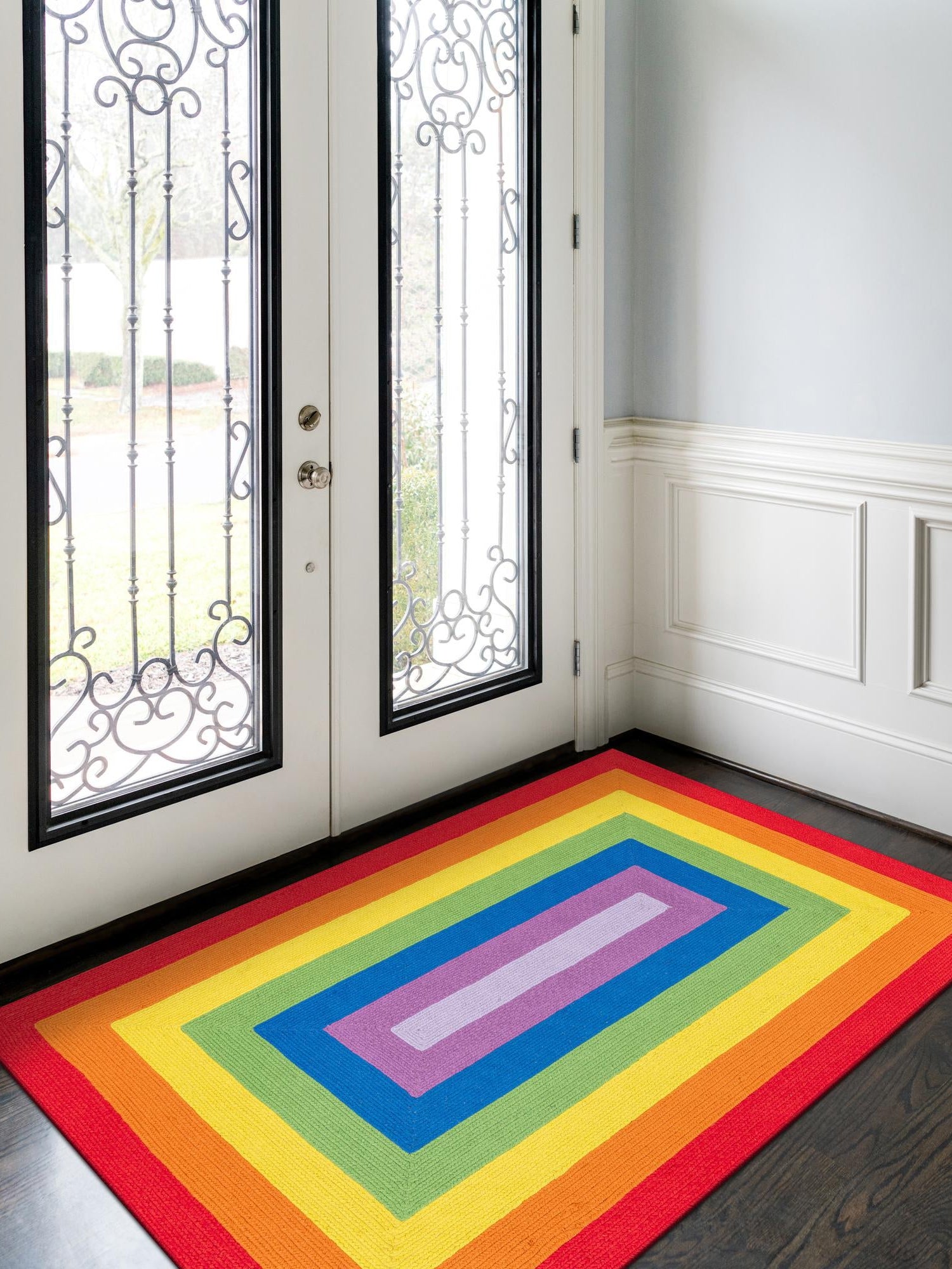 Multicolor 9' x 12' Hand Braided Rainbow Wool Rectangle Area Rug 100% Natural Wool Colorful Vivid Handmade Carpet for Modern Interior Design for Sale at Rug Engine