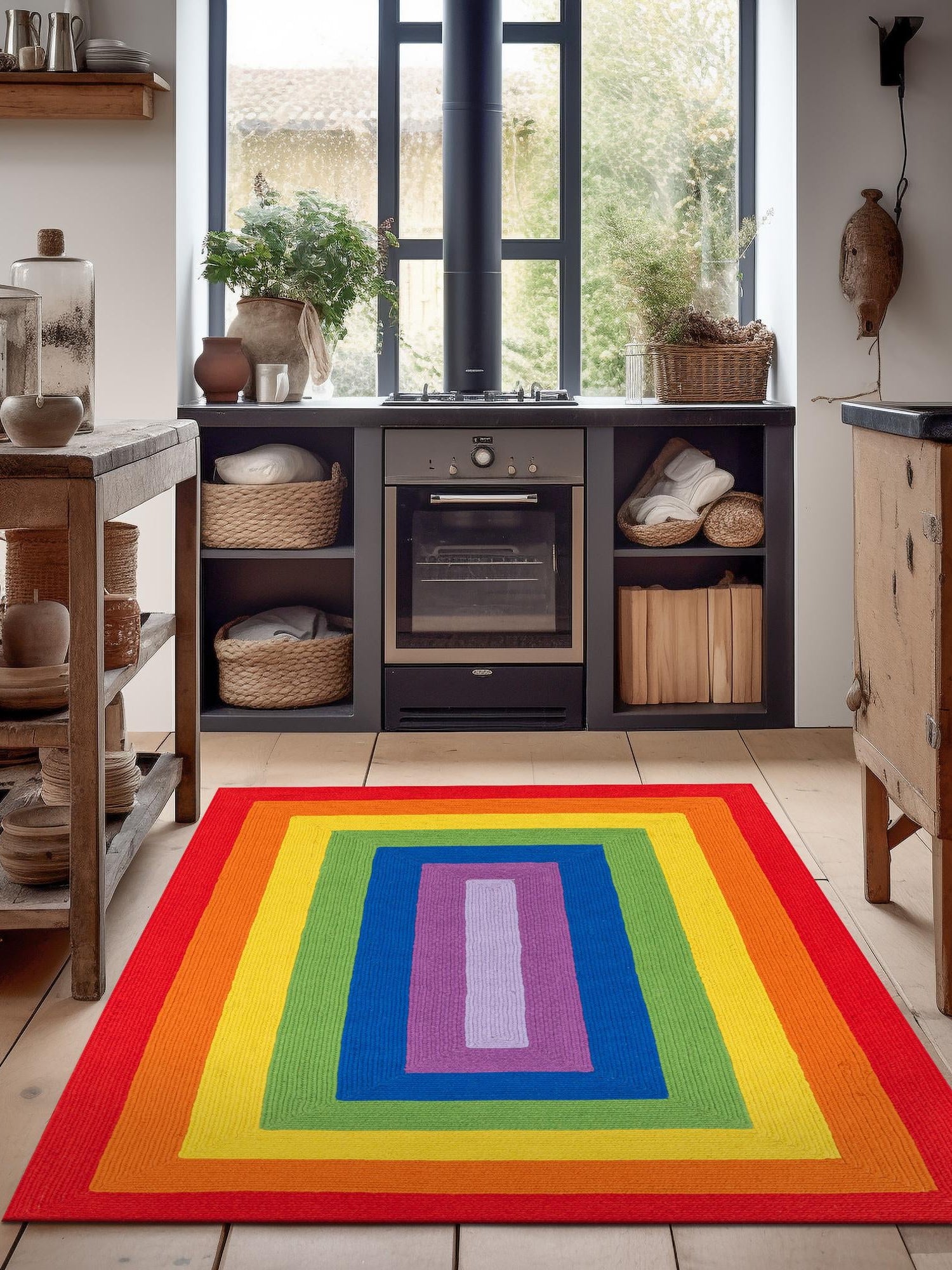 Multicolor 7' 10 x 10' Hand Braided Rainbow Wool Rectangle Area Rug 100% Natural Wool Colorful Vivid Handmade Carpet for Modern Interior Design for Sale at Rug Engine