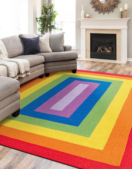 Multicolor 7' 10 x 10' Hand Braided Rainbow Wool Rectangle Area Rug 100% Natural Wool Colorful Vivid Handmade Carpet for Modern Interior Design for Sale at Rug Engine