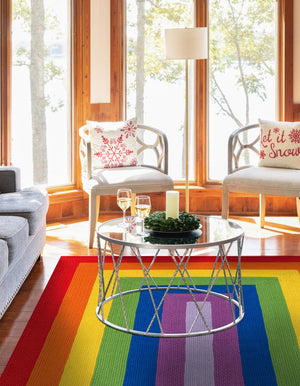 Multicolor 5' 1 x 8' Hand Braided Rainbow Wool Rectangle Rug