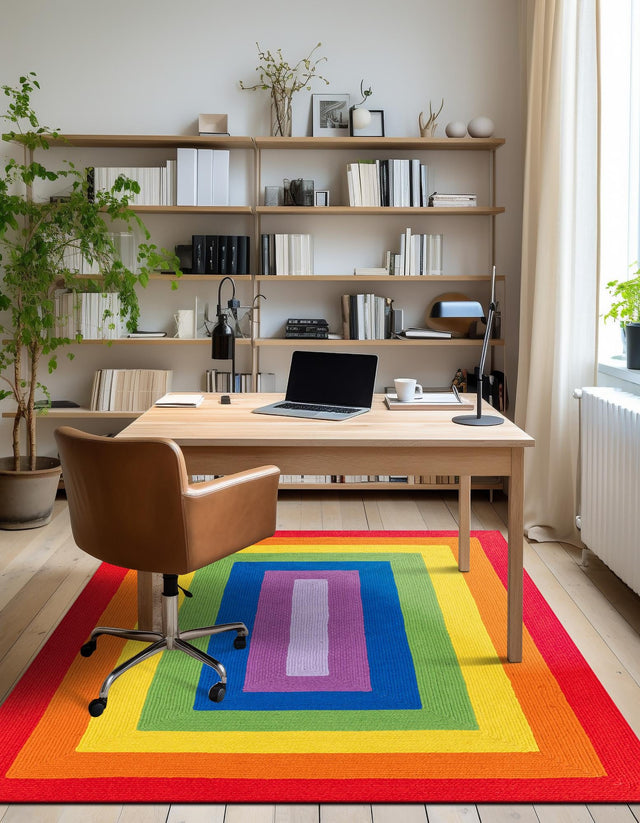 Multicolor 3' 1 x 5' 1 Hand Braided Rainbow Wool Rectangle Rug