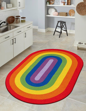 Multicolor 5' 1 x 8' Hand Braided Rainbow Wool Oval Rug