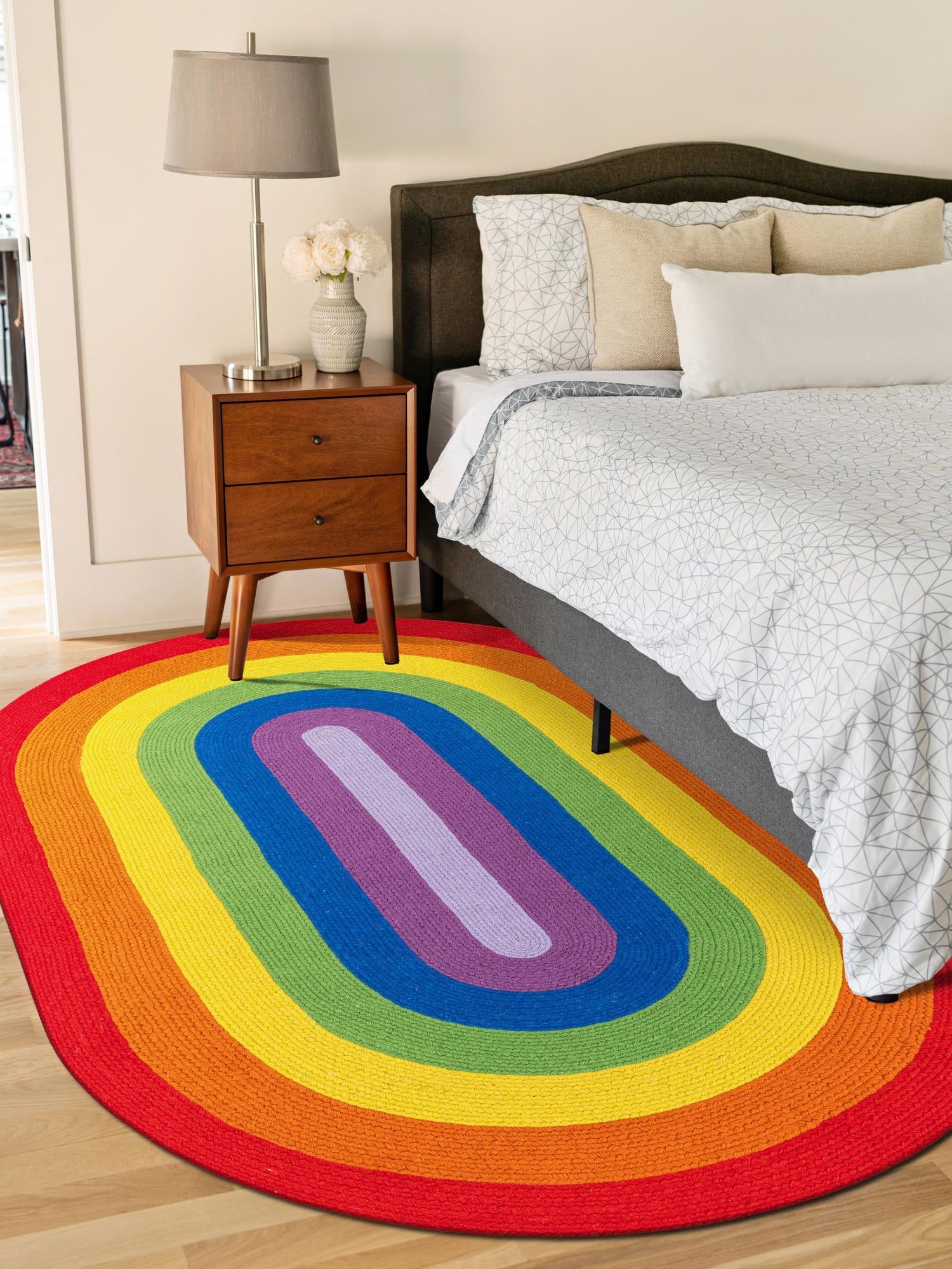 Multicolor 4' 1 x 6' 1 Hand Braided Rainbow Wool Oval Area Rug 100% Natural Wool Colorful Vivid Handmade Carpet for Modern Interior Design for Sale at Rug Engine