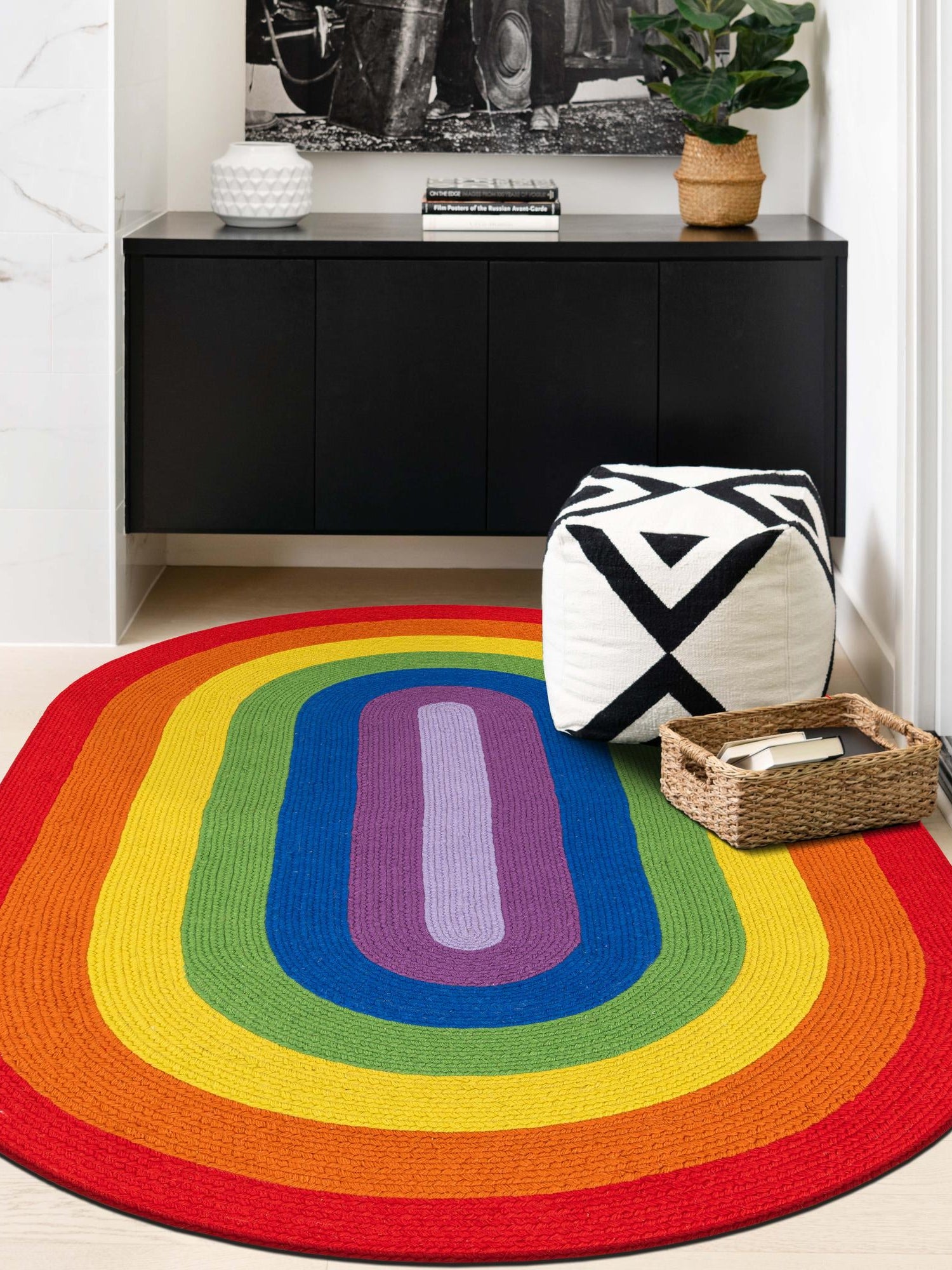 Multicolor 3' 1 x 5' 1 Hand Braided Rainbow Wool Oval Area Rug 100% Natural Wool Colorful Vivid Handmade Carpet for Modern Interior Design for Sale at Rug Engine