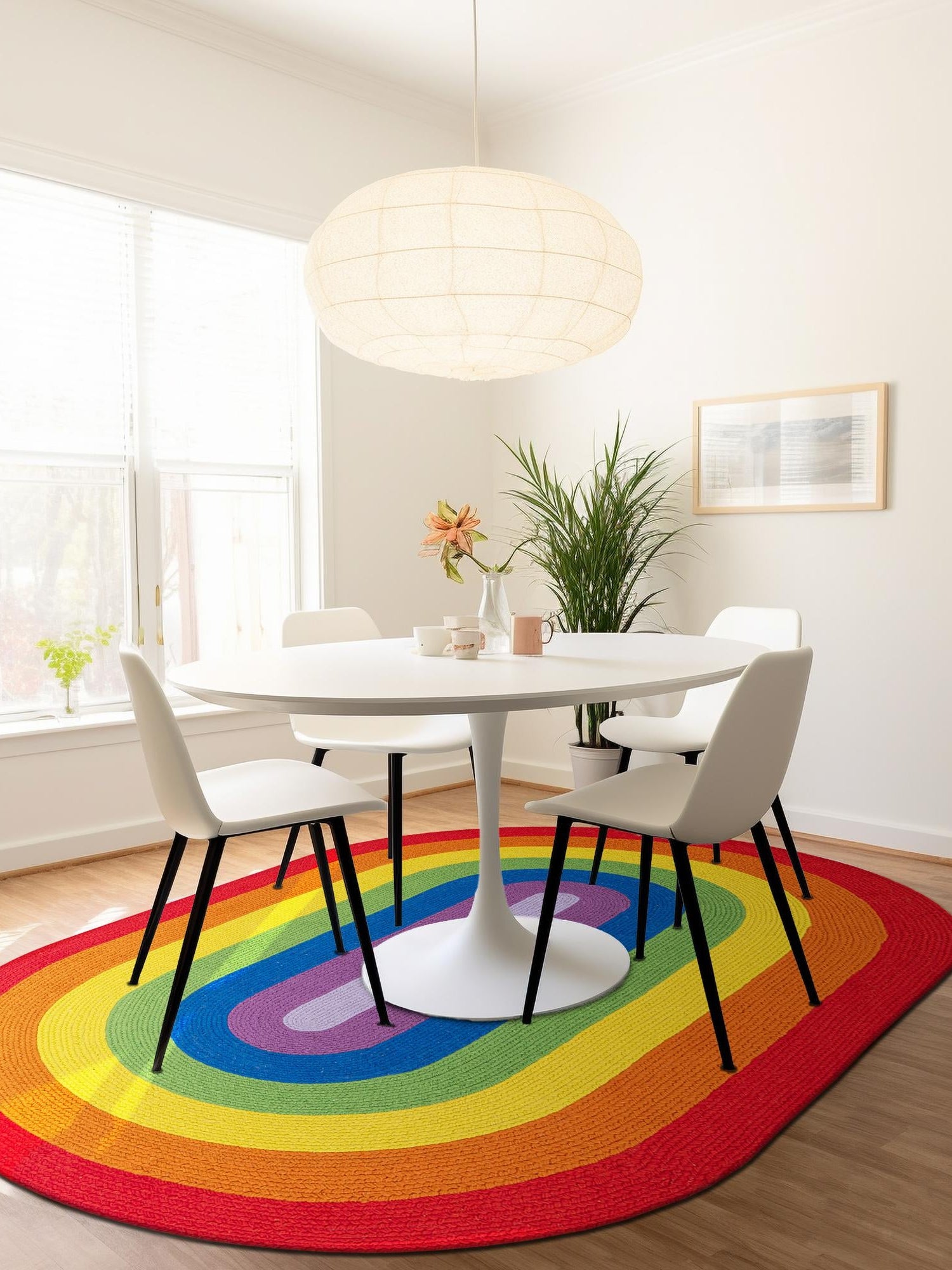 Multicolor 3' 1 x 5' 1 Hand Braided Rainbow Wool Oval Area Rug 100% Natural Wool Colorful Vivid Handmade Carpet for Modern Interior Design for Sale at Rug Engine