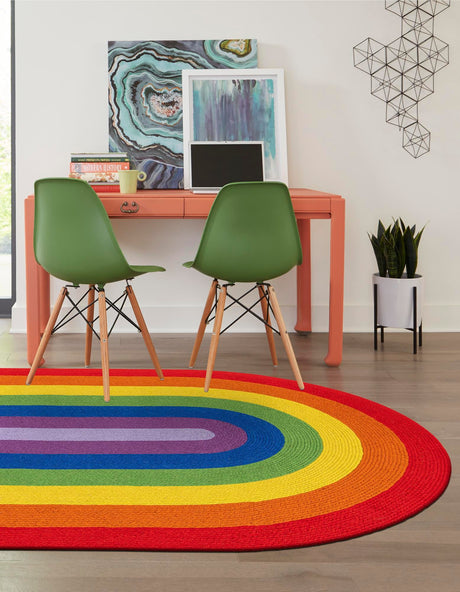 Multicolor 5' 1 x 8' Hand Braided Rainbow Wool Oval Area Rug 100% Natural Wool Colorful Vivid Handmade Carpet for Modern Interior Design for Sale at Rug Engine