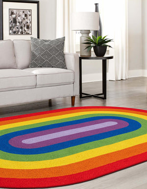 Multicolor 2' x 3' 1 Hand Braided Rainbow Wool Oval Rug