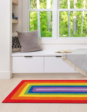 Multicolor 2' x 6' 1 Hand Braided Rainbow Wool Runner Rug
