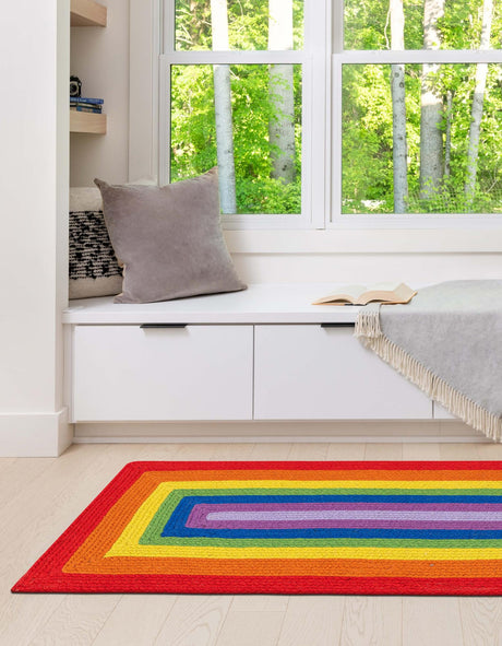 Multicolor 2' x 6' 1 Hand Braided Rainbow Wool Runner Area Rug 100% Natural Wool Colorful Vivid Handmade Carpet for Modern Interior Design for Sale at Rug Engine