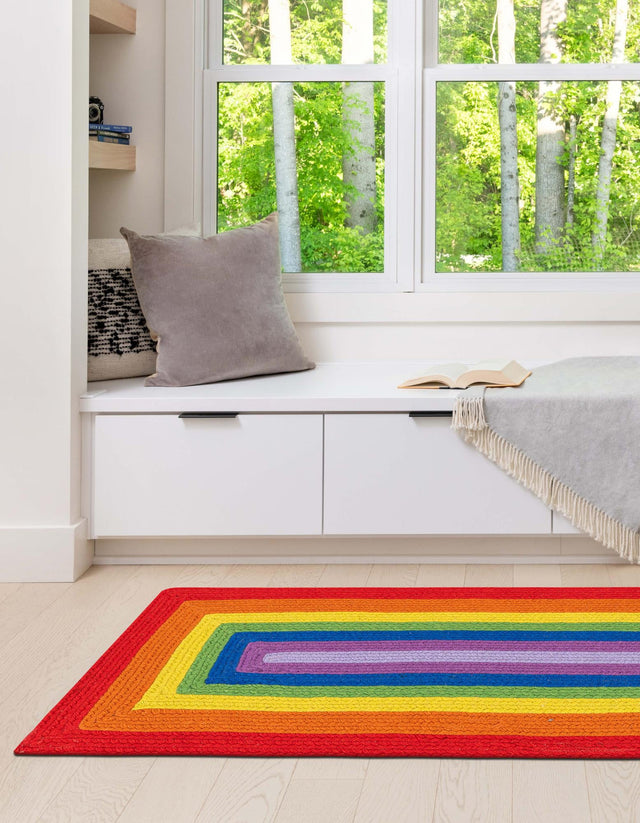 Multicolor 2' x 6' 1 Hand Braided Rainbow Wool Runner Rug