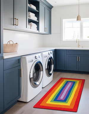 Multicolor 2' x 6' 1 Hand Braided Rainbow Wool Runner Rug