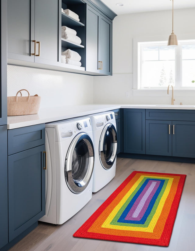 Multicolor 2' x 6' 1 Hand Braided Rainbow Wool Runner Rug