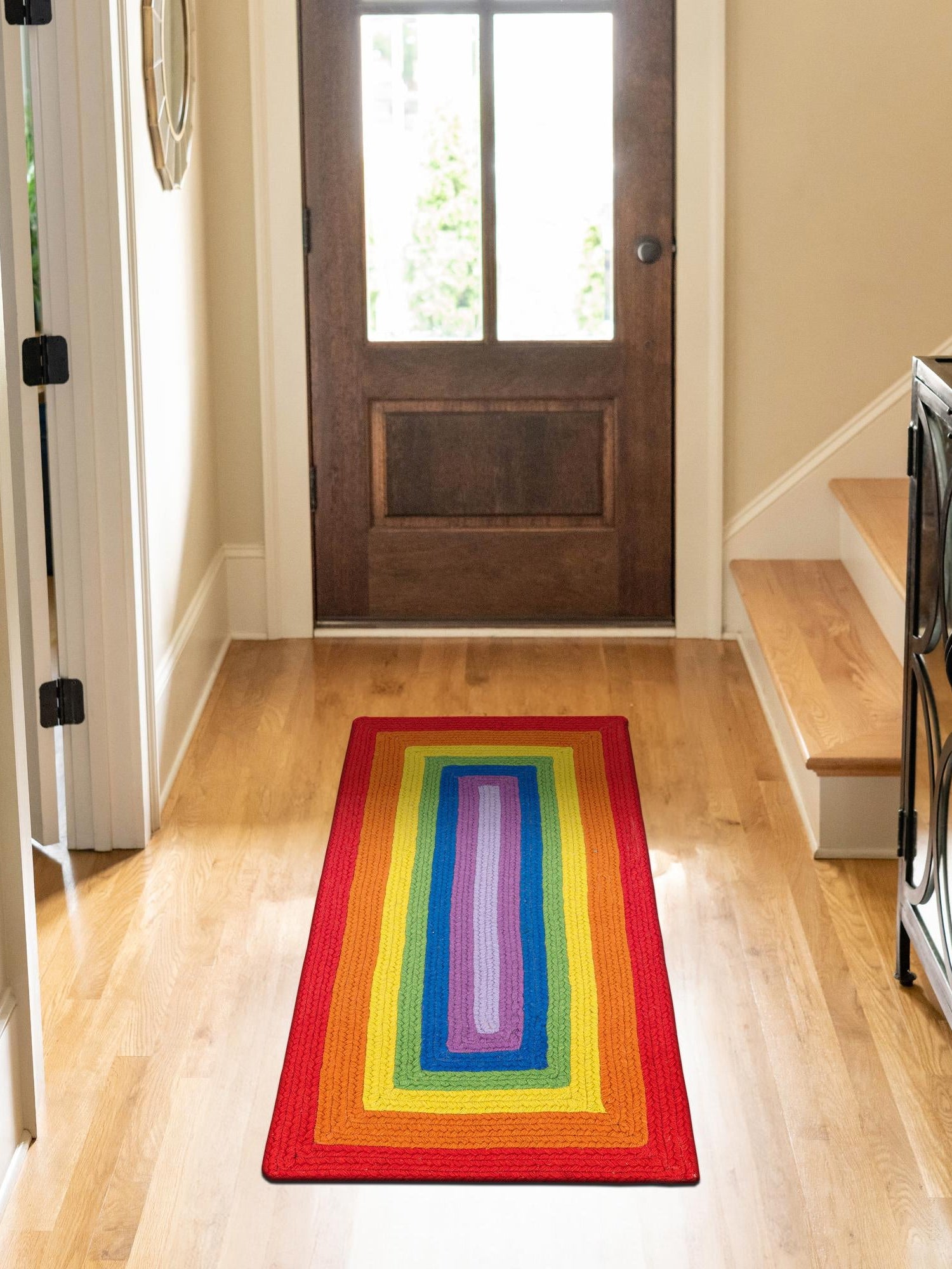 Multicolor 2' x 5' 1 Hand Braided Rainbow Wool Runner Area Rug 100% Natural Wool Colorful Vivid Handmade Carpet for Modern Interior Design for Sale at Rug Engine