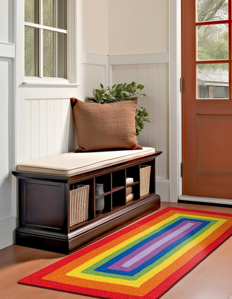 Multicolor 2' x 4' 1 Hand Braided Rainbow Wool Runner Area Rug 100% Natural Wool Colorful Vivid Handmade Carpet for Modern Interior Design for Sale at Rug Engine