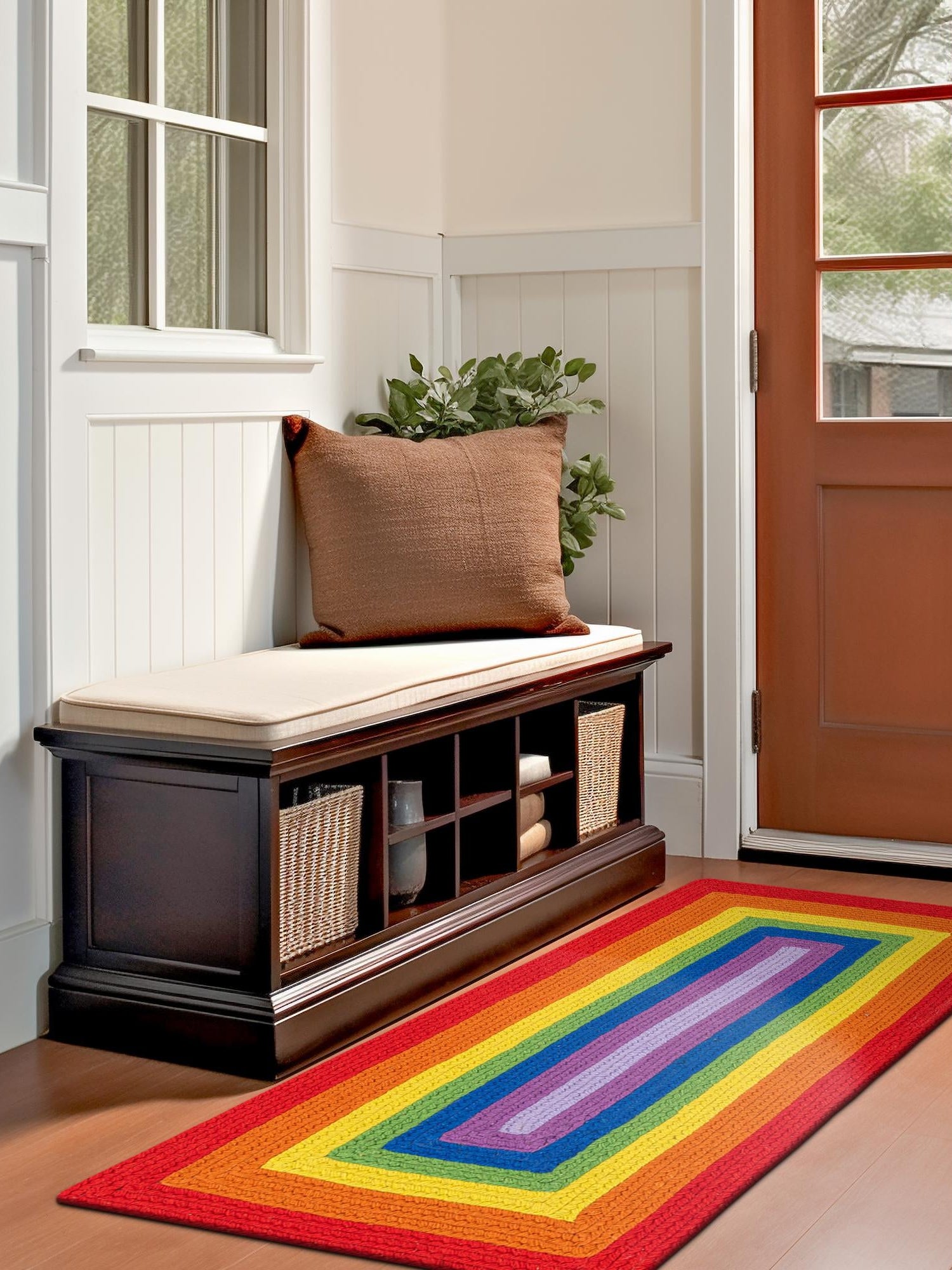 Multicolor 2' x 5' 1 Hand Braided Rainbow Wool Runner Area Rug 100% Natural Wool Colorful Vivid Handmade Carpet for Modern Interior Design for Sale at Rug Engine