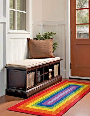 Multicolor 2' x 6' 1 Hand Braided Rainbow Wool Runner Rug