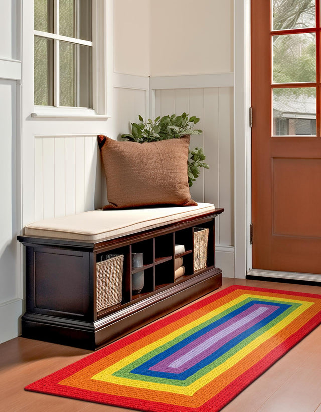 Multicolor 2' x 6' 1 Hand Braided Rainbow Wool Runner Rug