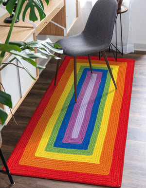 Multicolor 2' x 4' 1 Hand Braided Rainbow Wool Runner Rug