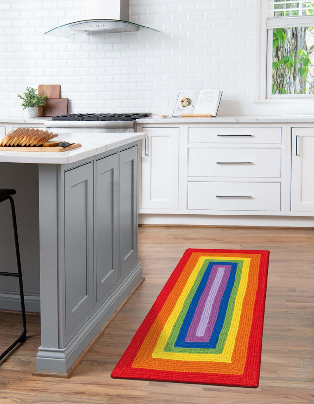 Multicolor 2' x 4' 1 Hand Braided Rainbow Wool Runner Rug