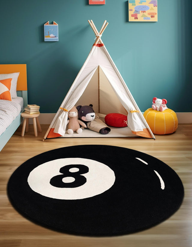 Black and White 7' 10 x 7' 10 Hand Tufted Wool Round Area Rug 100% Natural Wool Unique Modern Handmade Carpet for Living Rooms, Bedrooms for Sale at Rug Engine