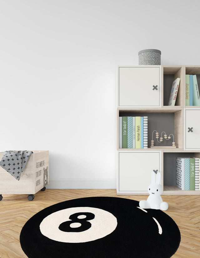 Black and White 7' 10 x 7' 10 Hand Tufted Wool Round Area Rug 100% Natural Wool Unique Modern Handmade Carpet for Living Rooms, Bedrooms for Sale at Rug Engine