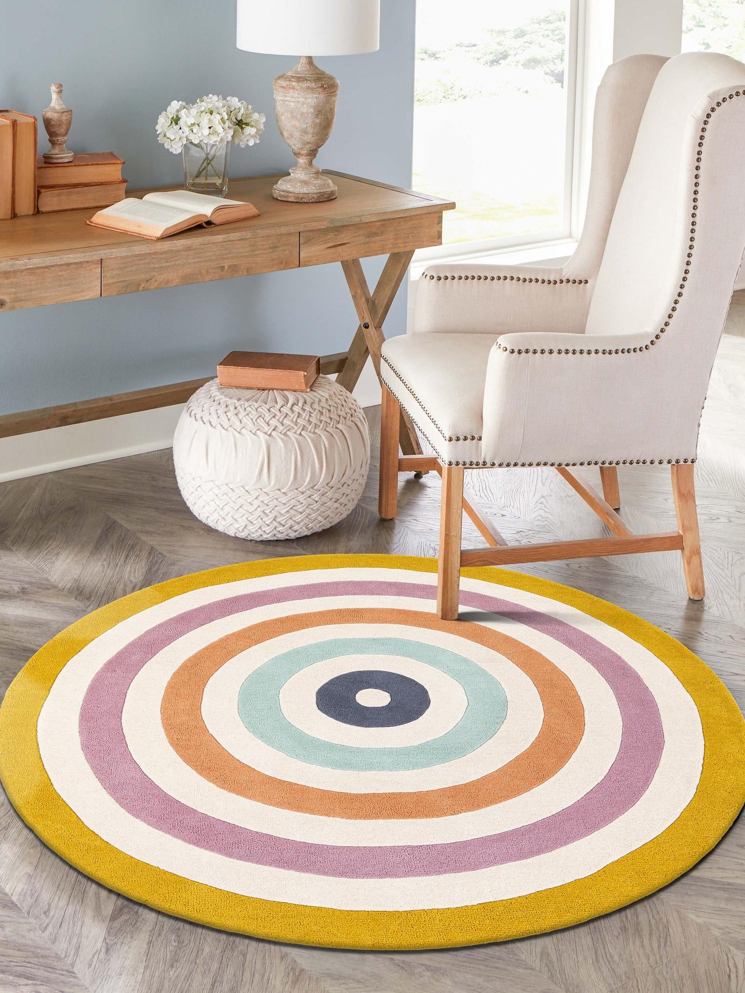 Multicolor 7' 10 x 7' 10 Hand Tufted Wool Round Area Rug 100% Natural Wool Unique Modern Handmade Carpet for Living Rooms, Bedrooms for Sale at Rug Engine