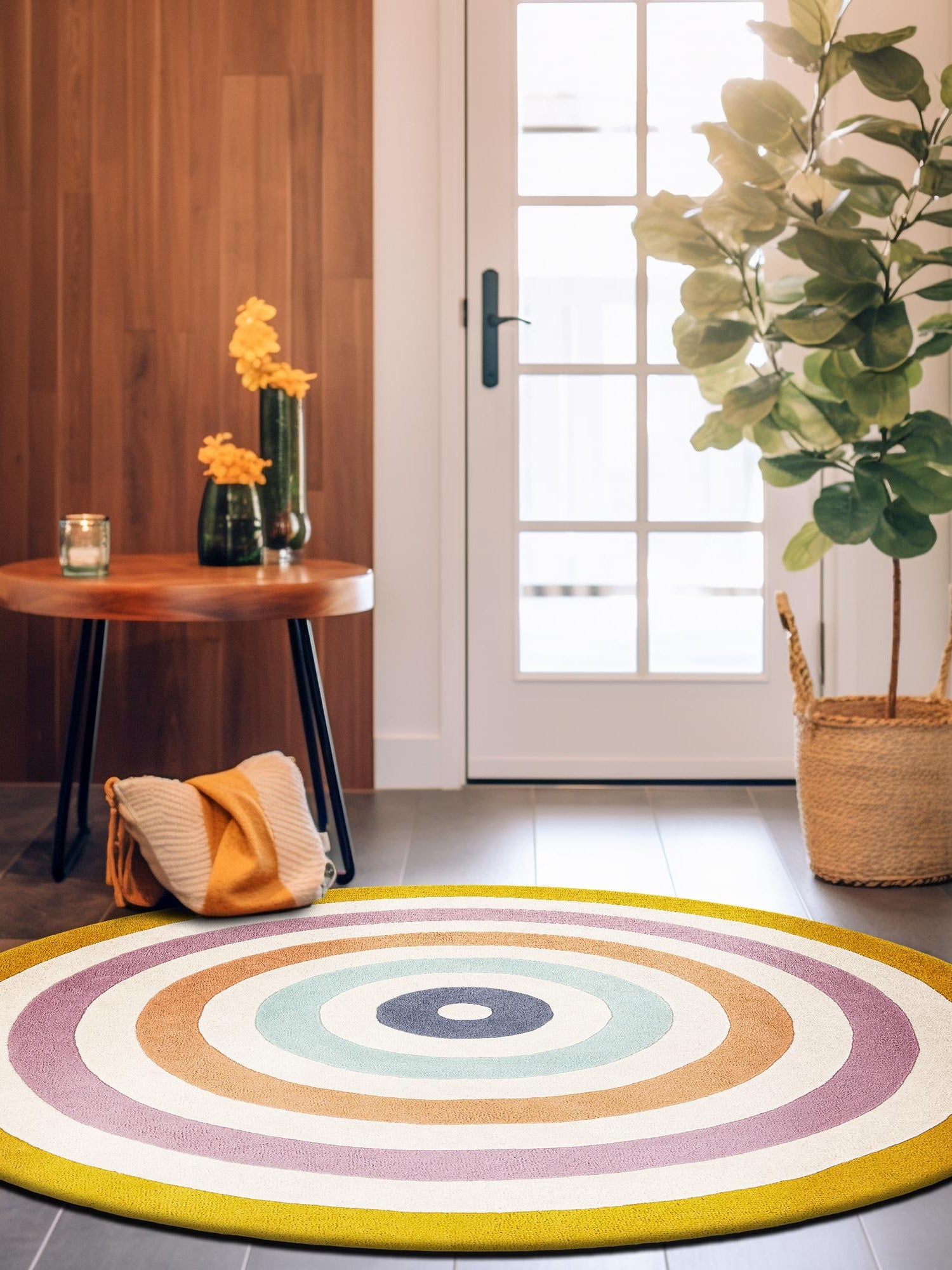Multicolor 5' 1 x 5' 1 Hand Tufted Wool Round Area Rug 100% Natural Wool Unique Modern Handmade Carpet for Living Rooms, Bedrooms for Sale at Rug Engine